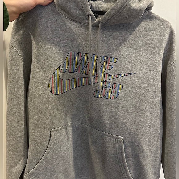 Vintage Nike Skateboard Striped Logo Oversized Grey Sportswear Hoodie Sweatshirt - Picture 2 of 6